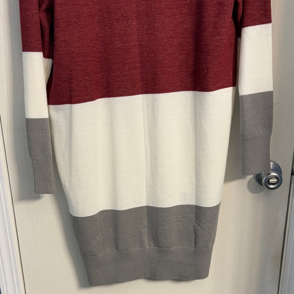 Pink Lily Colorblock Cardigan in Burgundy, Cream, and Gray - Picture 6 of 7